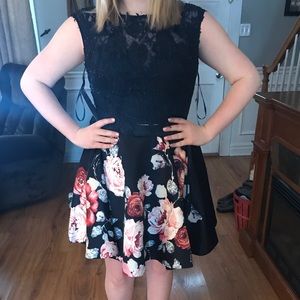 Short Two- Piece Homecoming Dress with Lace Top